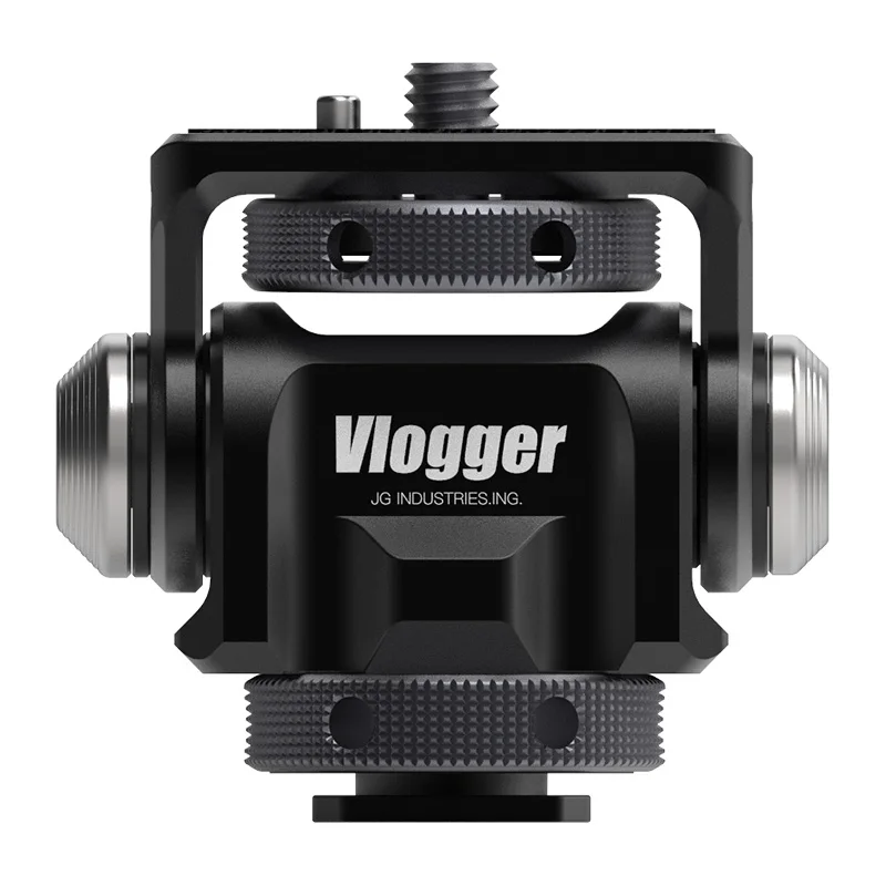 Vlogger Hot Shoe Adjustable Monitor Holder Mount Camera Pan 360 Degree Tilt 180 Degree Cold Shoe 1/4'' Mount Tripod Head