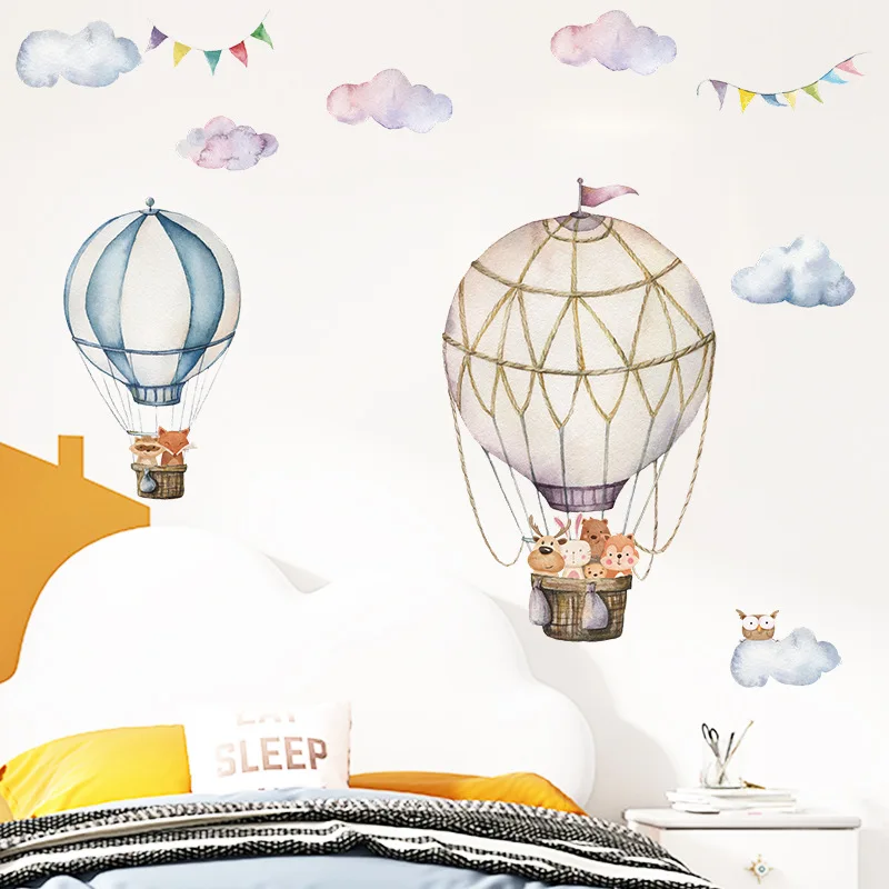 

Cartoon Animal Hot Air Balloon Wall Stickers For Kids Room Decoration Home Mural Baby Bedroom Removable Nursery Decor Wallpaper