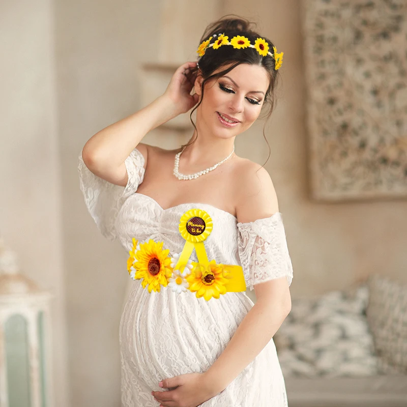 4 Stuks Zonnebloem Moederschap Sash Corsage Krans Hoofdtooi Decor Baby Shower Foto Props Feestartikelen Cadeau Voor Mama Om Worden