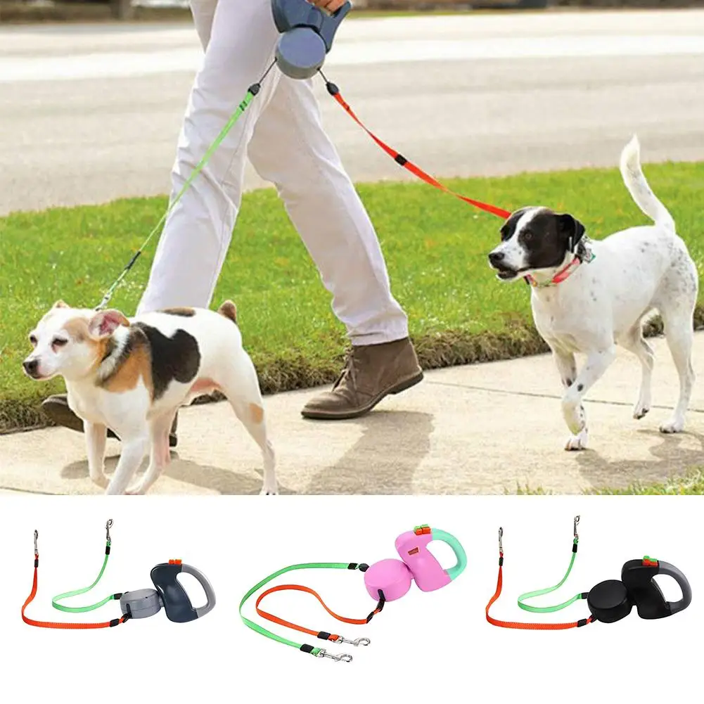 Dual Lines Extension Traction Rope Walking Leash Dual Traction Ropes in One Design Auto Telescopic Puppy Dog Pet Walking Leash