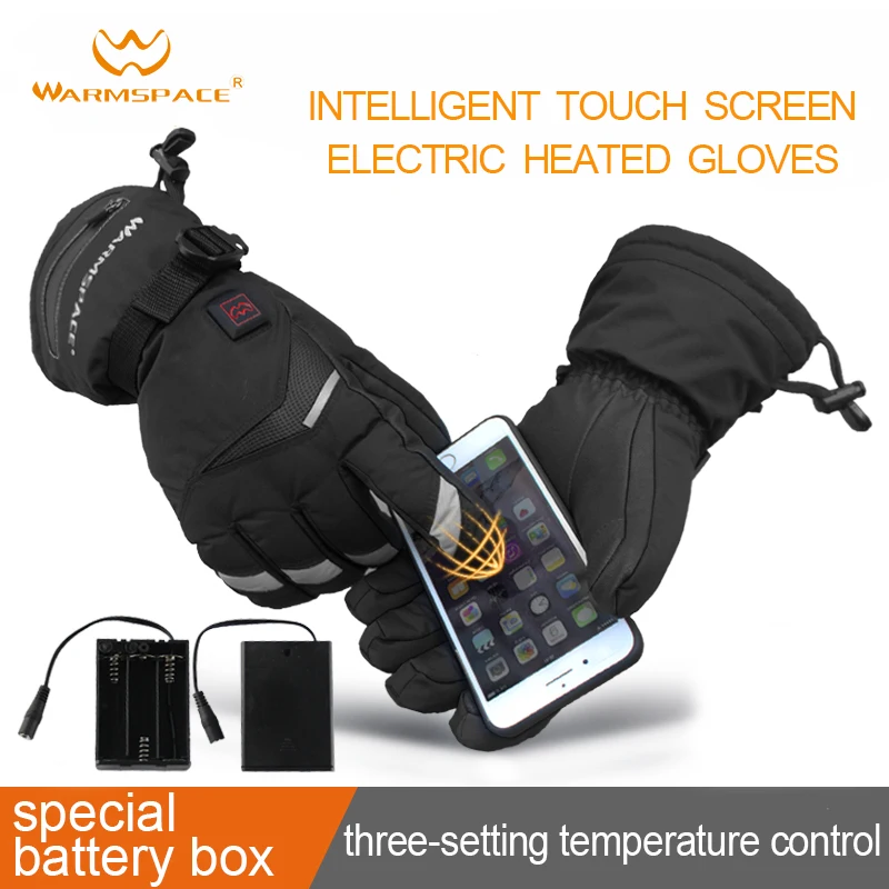 WARMSPACE electric heated ski gloves with battery box intelligent temperature control keep warm in winter