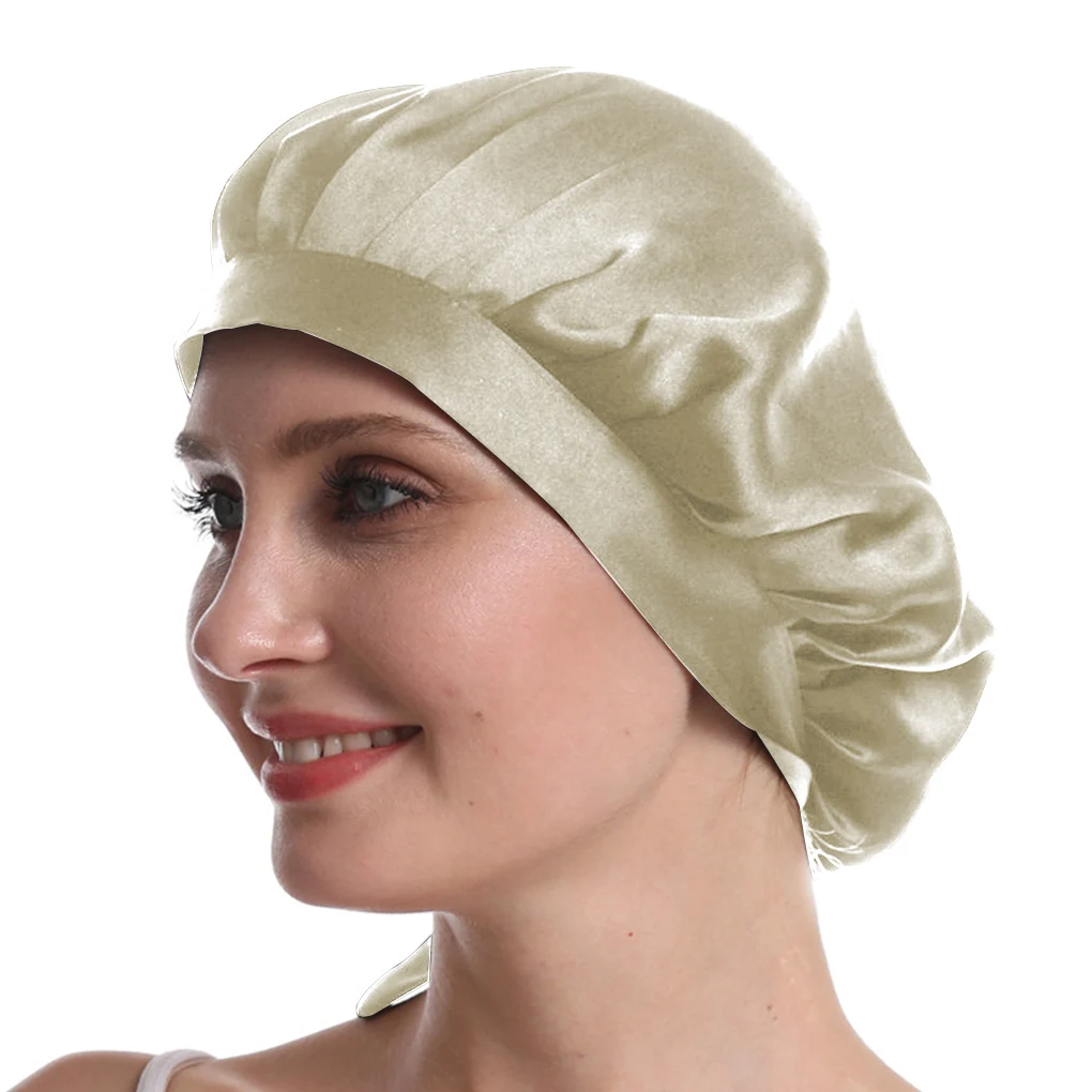 Mulberry Silk Nightcap Sleeping Cap Pure Silk Hair Wrap Adjustable Elastic Band Sleeping Beanie