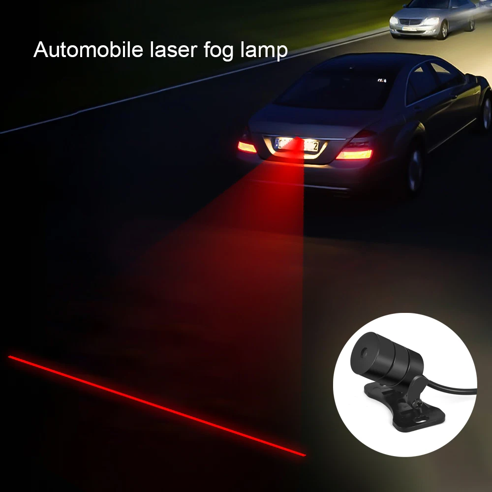 12V Anti-collision Laser Fog Light Car Anti-fog Parking Stop Red Line Braking Signal Indicators Motorcycle LED Warning Light