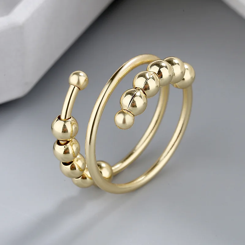 New Double Layer Anxiety Rings With Beads Spiral Roate Freely For Women Teen Grils Fashion Jewlery Best Friends Gift