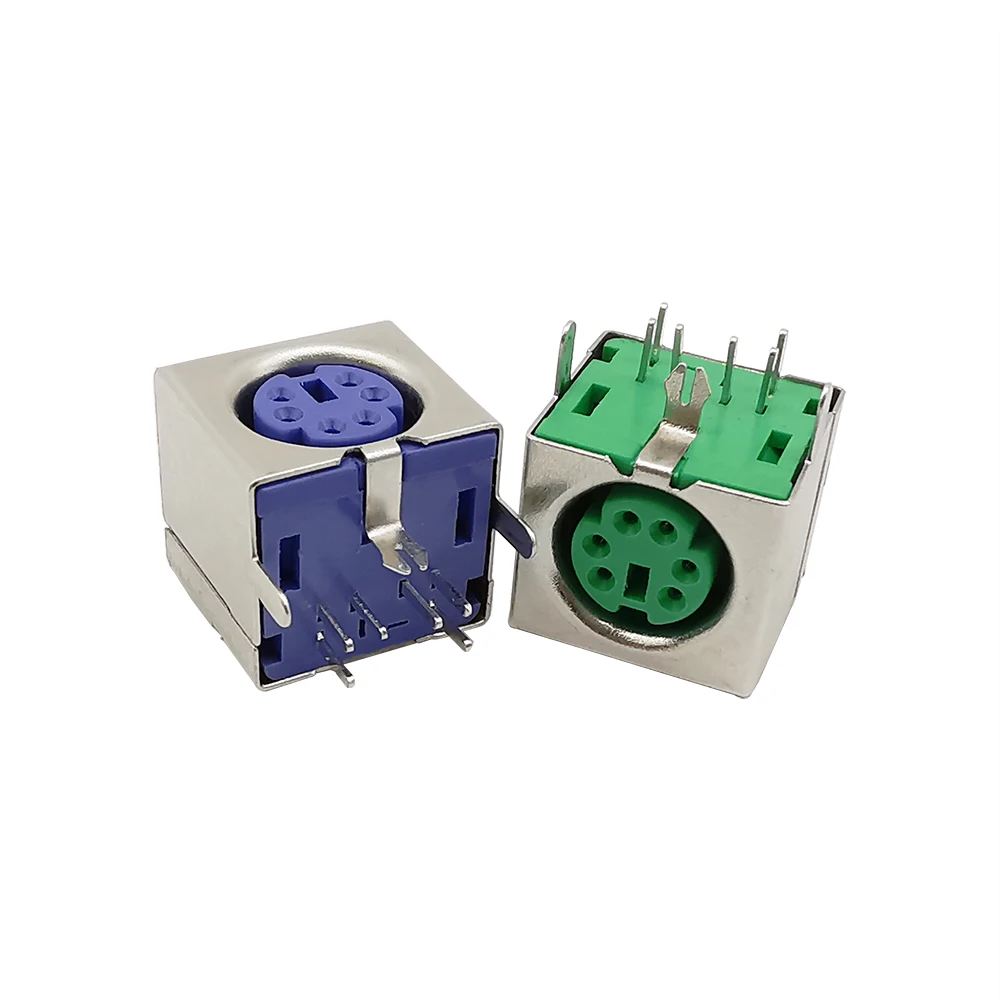 1/2Pcs PS2 Female Socket Jack Connector On PCB Green/Purple 6 Pins PS/2  Square Jack Adpater