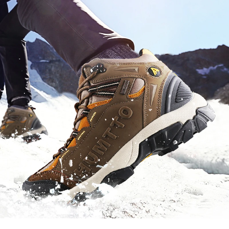 Humtto Waterdichte Enkellaarsjes Mannen Echt Leer Man Winter Snowboots Ademend Rubber Werk Veiligheid Heren Schoenen Grote Maat 36-47