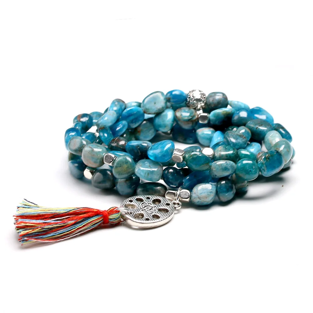 Gemstone 108 Beads Mala Bracelet For Women Men Unshaped Natural Apatite Stone Lovers Yoga Meditation Health Bracelets