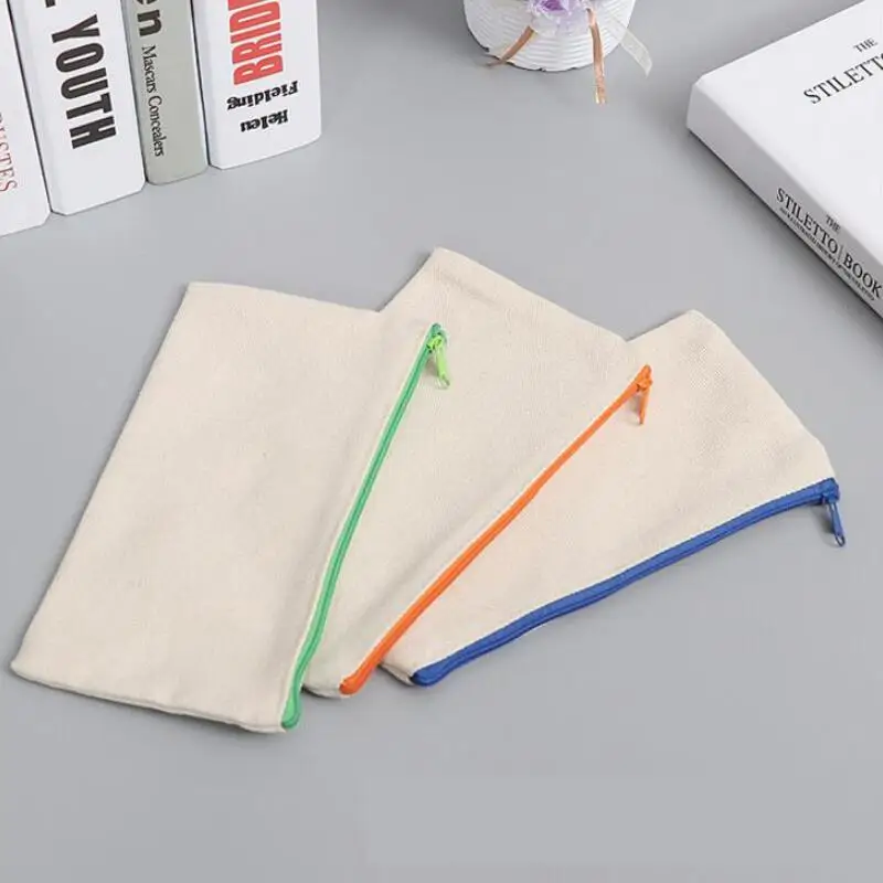

Canvas Zipper Pencil Case Pen Bag High Capacity Cosmetic Brush Bags Student Stationery Articles LX7940