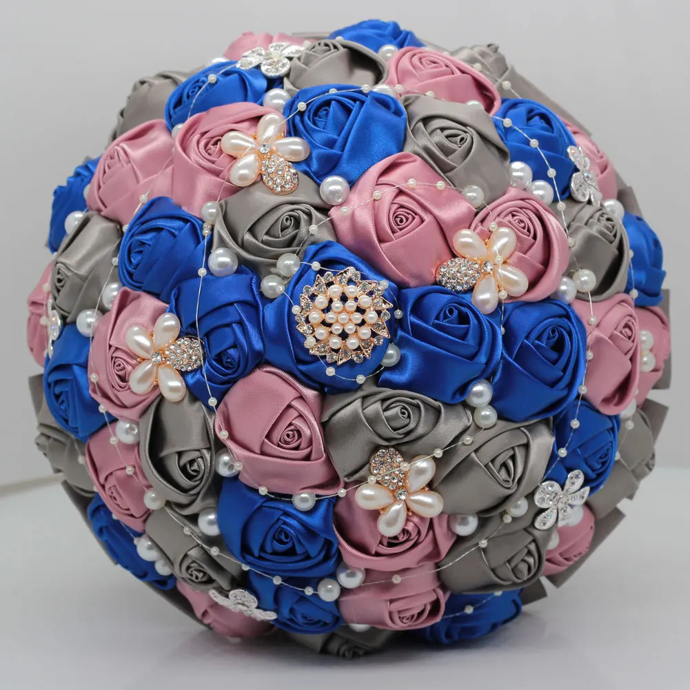 

Custom Make Wedding Bouquets Satin Ribbon Sweet 15Quinceanera Bouquets Crystal Bridal Holding Flowers Wedding Accessories W252