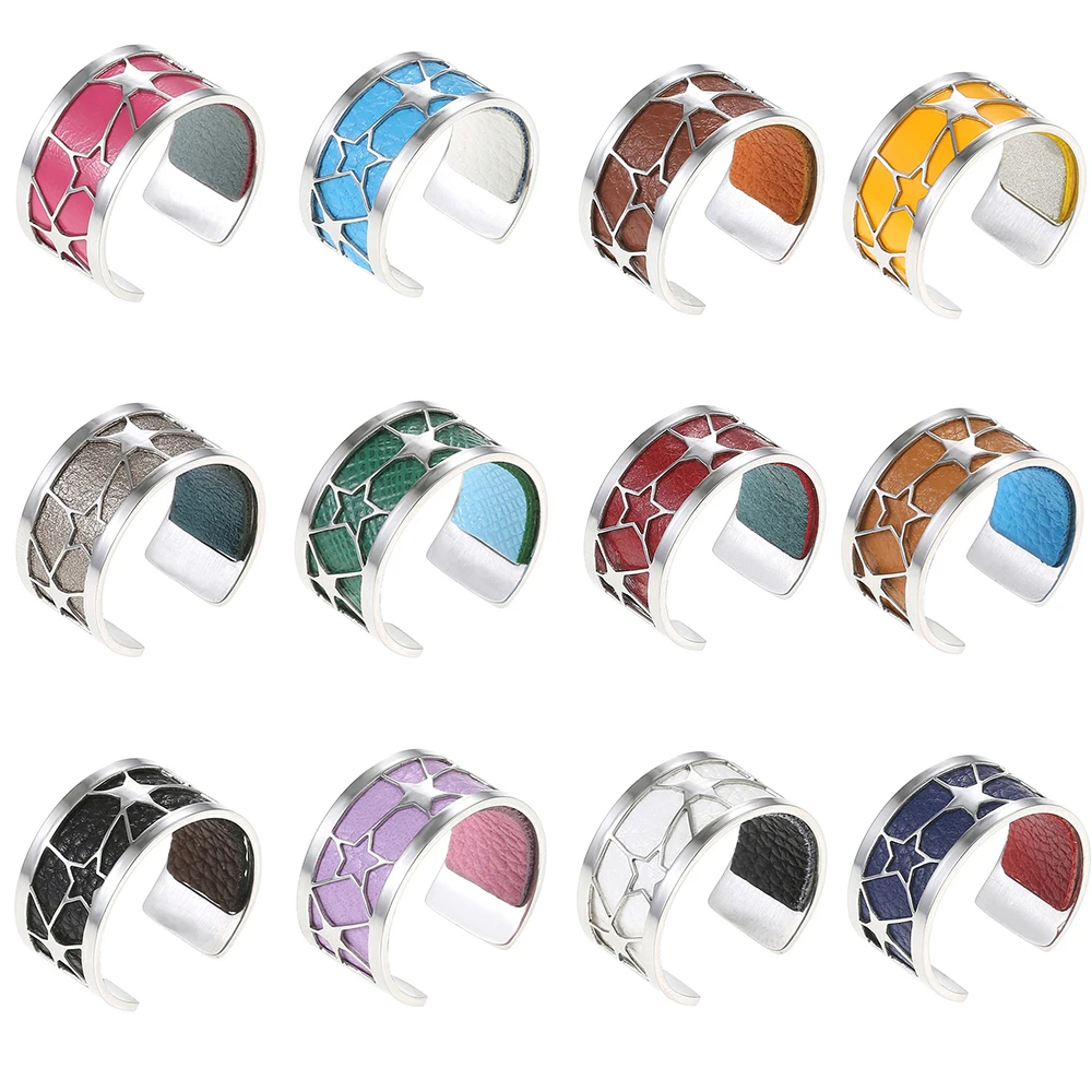 Cremo Adjustable Star Rings For Women Argent Open Cuff Rings Stainless Steel Rings Interchangeable Leather Ring Bague Female