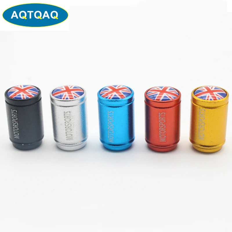 

AQTQAQ 4pcs/lot Universal UK flag Emblem Car Bike Moto Tires Wheel Tire Air Valve Caps Stem Cover Accessories Decoration