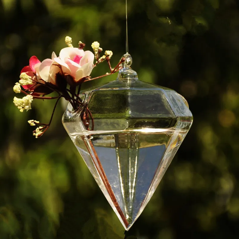 

Free Shipping 8pcs/pack Diamond Shaped Hanging Glass Vase Home Decorative Creative Car Terrarium