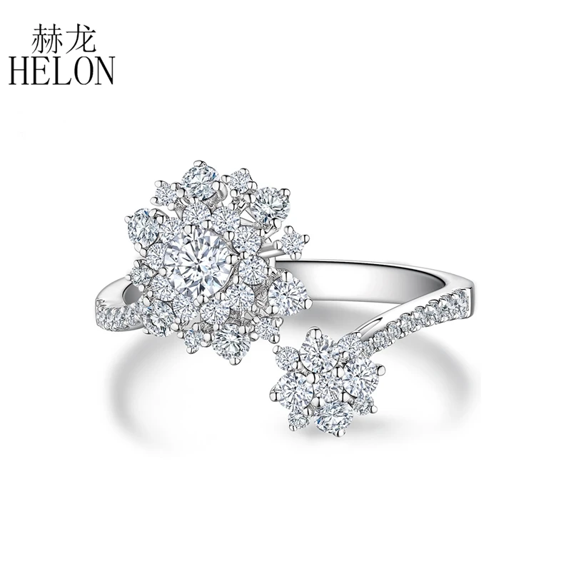 

HELON Women Moissanite Ring Solid 14K White Gold Round Test Positive Lab Grown Moissanite Diamond Engagement Wedding Ring