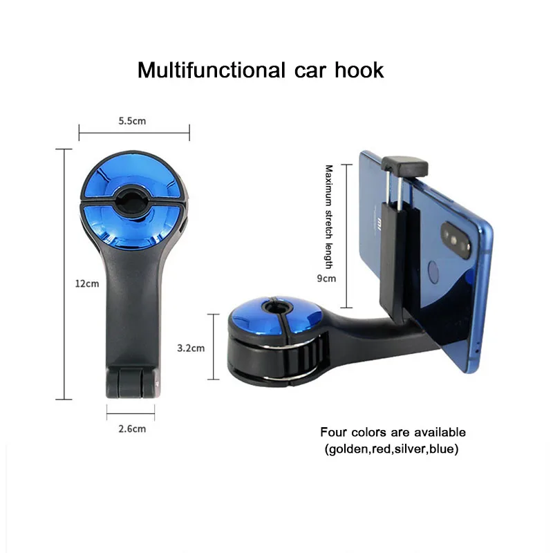 2 in 1 Car Headrest Hook with Phone Holder Seat Back Hanger for Bags Handbag Purse Grocery Cloth Foldble Clips Organizer