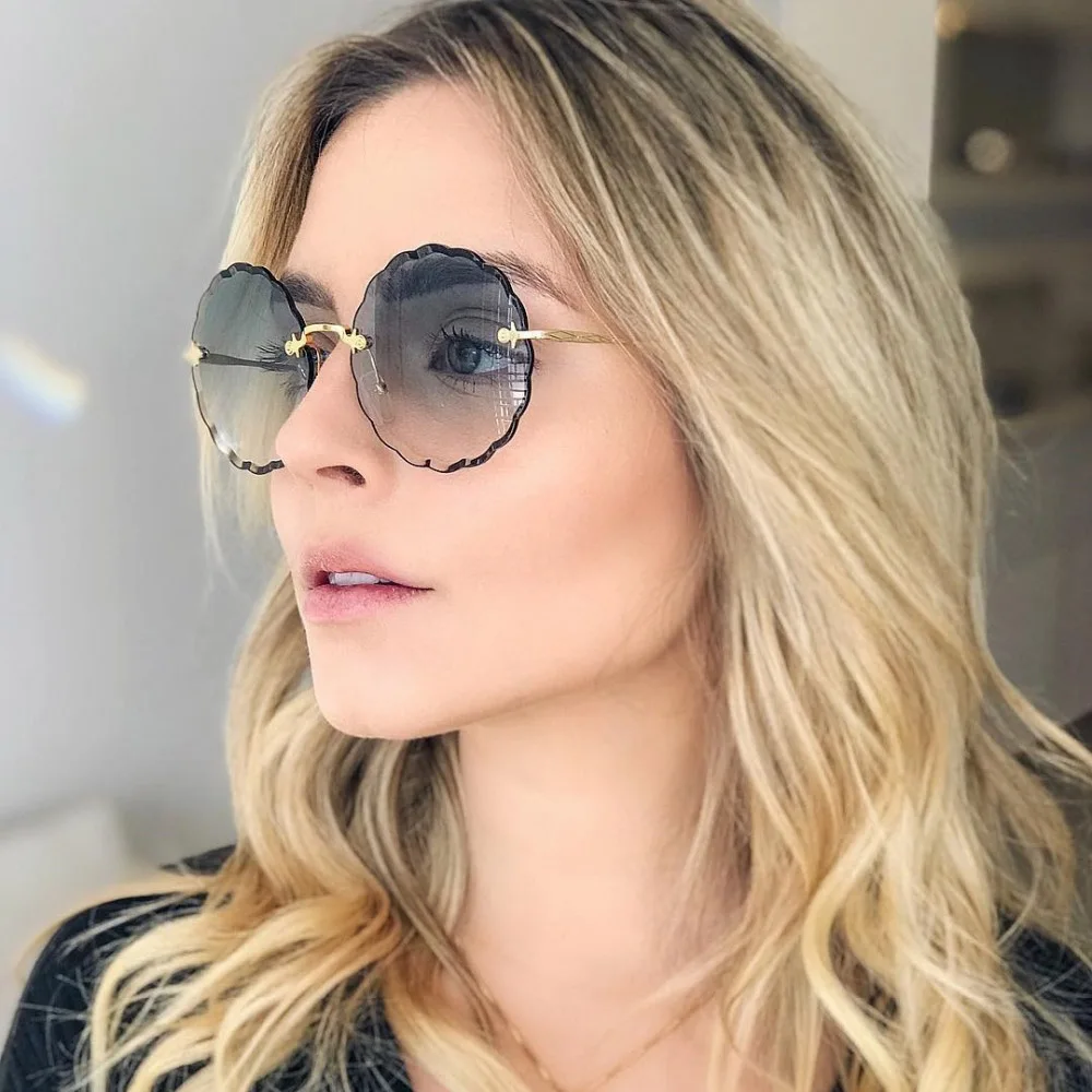 Vintage Rimless Sunglasses Women Fashion Luxury Brand Designer Round Flower Sun Glasses Ladies Retro Outdoor Gradient Shades Top