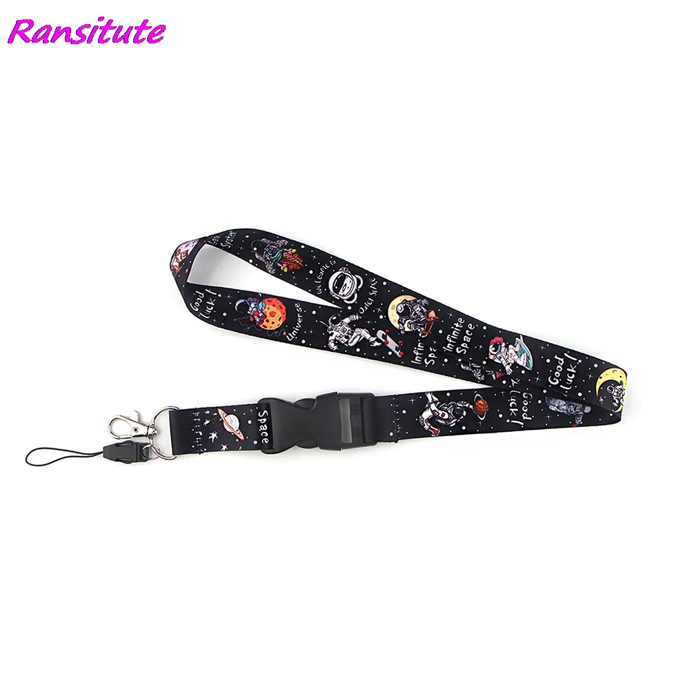 Ransitute R1767 Space Planet Astronaut Lanyard Card Holder Student Hanging Neck Phone Lanyard Badge Subway Access Card Holder