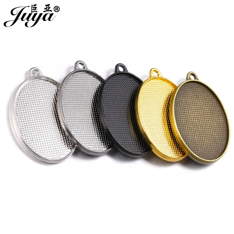 50PCS Double Sided Oval Pendant Base 28x38mm 5 Colors Alloy Blank Tray Charms For DIY Jewelry Making Accessories Components