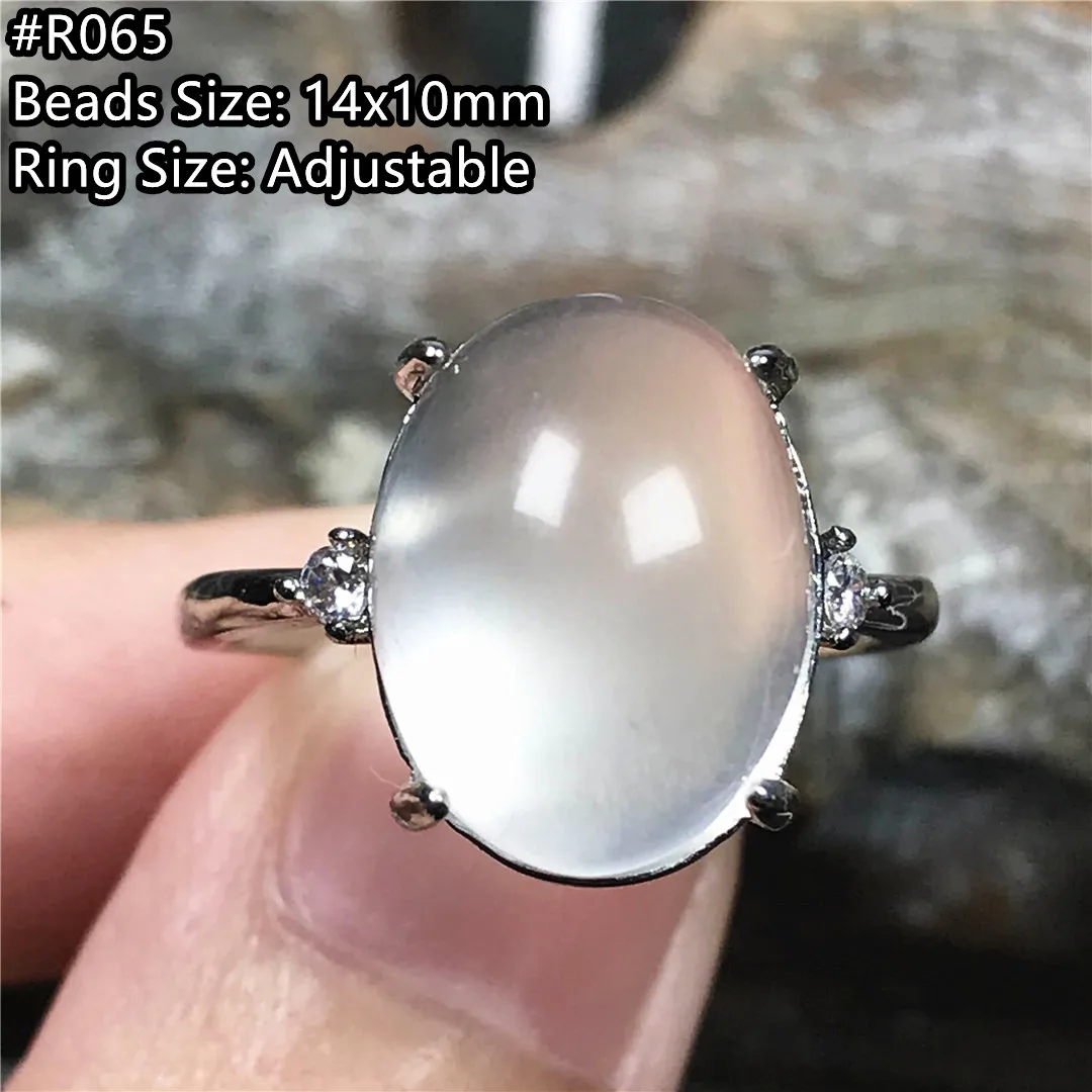 Top Natural Moonstone Ring For Women Man Healing Love Luck Crystal White Light Beads Stone Silver Adjustable Ring Jewelry AAAAA