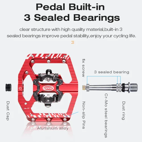 Imagen 2 del producto CXWXC-Pedal de bicicleta 2 en 1 SPD, autobloqueo/Pedal plano para bicicleta de montaña/carretera, de aluminio, antideslizante, 3 rodamientos sellados