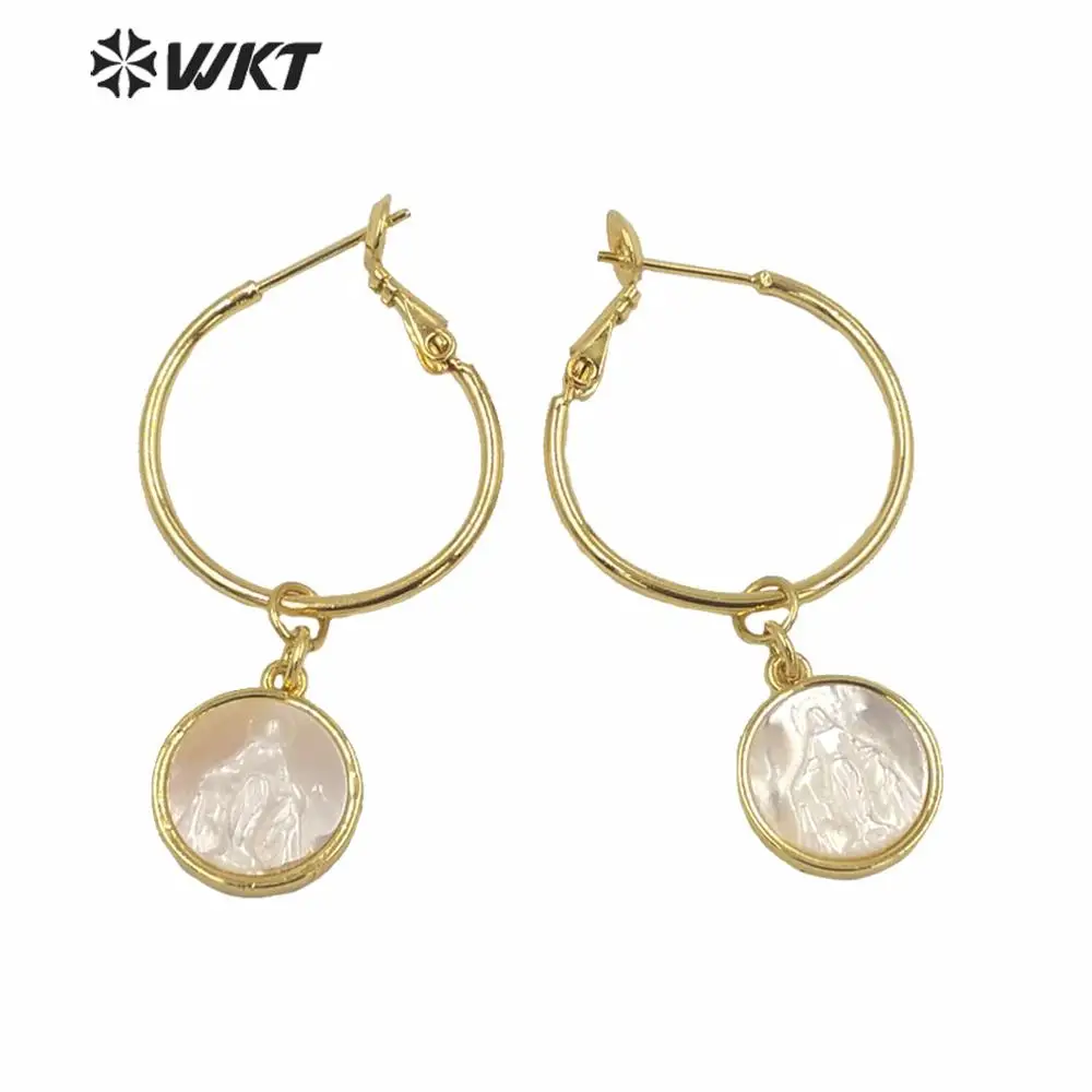 

MPE047 Big Special round clasp earrings virgin shell earring Amazing fawshion gold religious push back mary pendant earrings