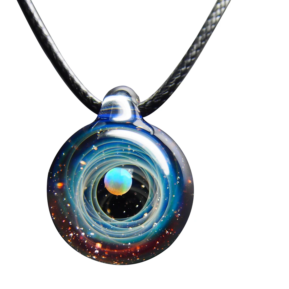 Universe Glass Bead Planets Pendant Necklace Galaxy Rope Chain Solar System Design Necklace for Women Christams Gift