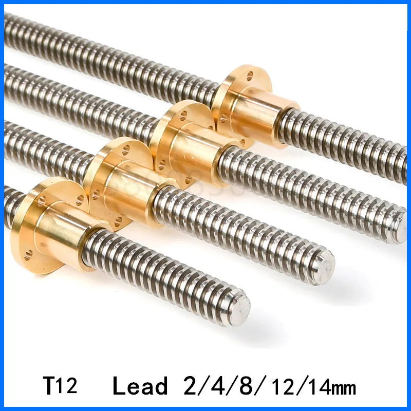 

3D Printer Trapezoidal Rod T12 Screw Thread 12mm Lead 2/4/8/12/14mm Length 100/200/300/400/550mm Nut Stepper Motor CNC Engraving