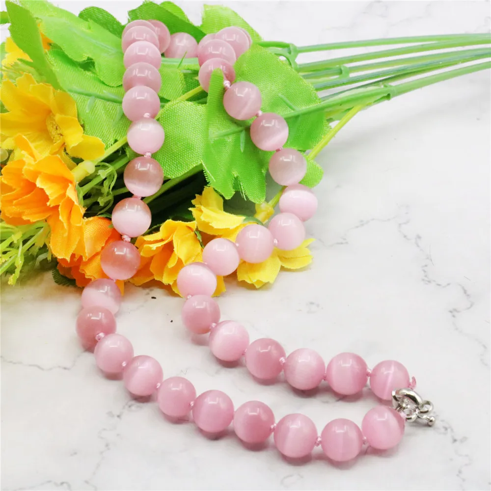 4 Colors New AAA 10mm Pink Cats Eyesd Mexican Opal Round Necklace 18\'\' Beads Jewelry Making Design Natural Stone