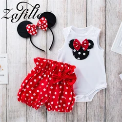 ZAFILLE Sweet Suit For Newborn Girls Clothes Set Cute Bodysuit+Polka Dot Shorts 0-12M Kids Toddler Costume Baby Tracksuit Outfit