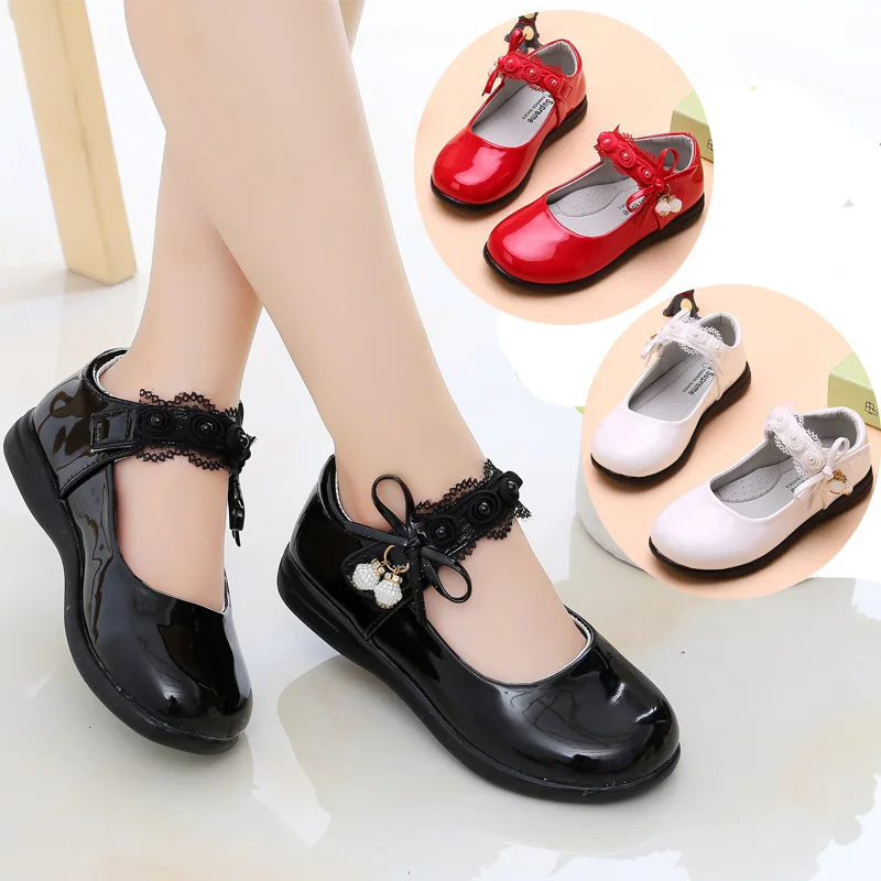 

Princess Fashion Fashion Flower Beads Girl Dress Dance Spring Shoes For Children Flats Shoes Kids School Leather Shoes 3-12 Year