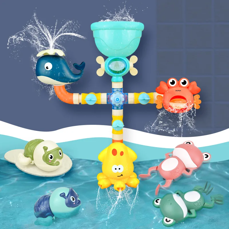 Bath Time Toys For Kids Bathtub Baby Toys Cartoon Frog Shark Clockwork Bath Toys Baby Games Toys For Bathroom toddlers 1-3 Years