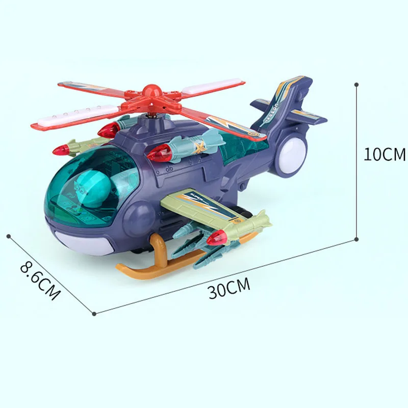 Mainan Helikopter Musik Universal Elektrik dengan Model Pesawat Sayap Rotasi Berkedip Lampu untuk Anak-anak Hadiah Ulang Tahun Anak-anak