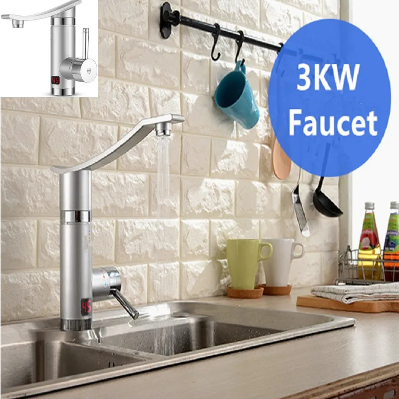 Faucet 3KW 3s Quick Heating Waterfall Water Heater Kitchen Bathroom 360 Degree RotationDigital LCD Display Faucet Water Heater