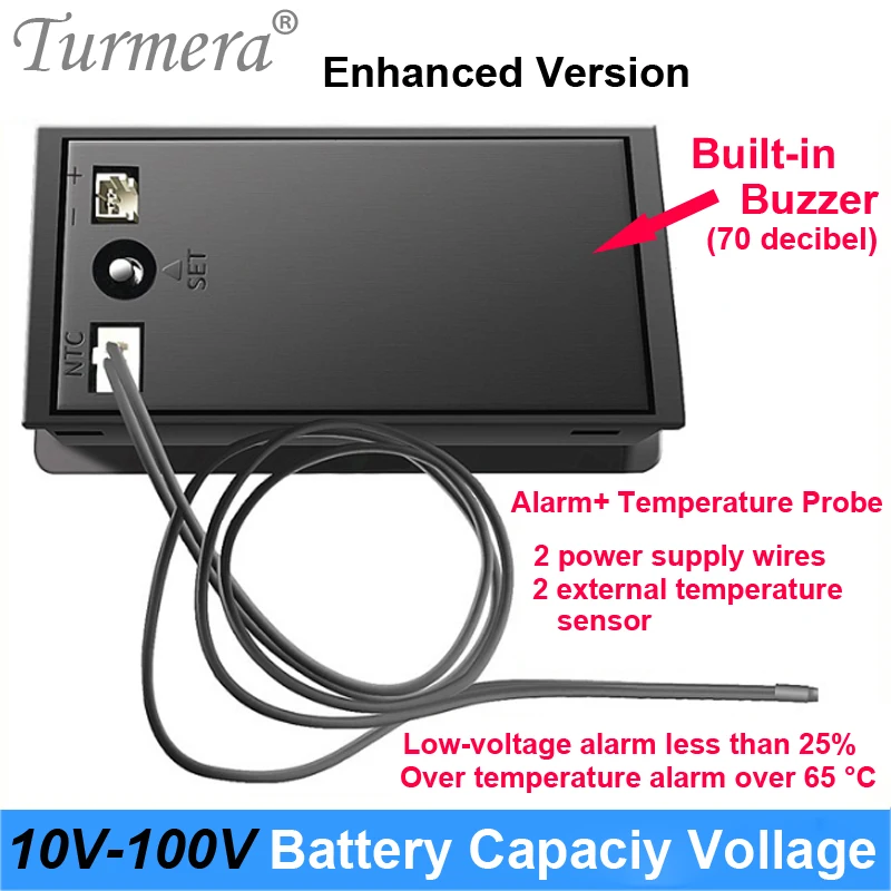 Turmera 12V 24V 36V 48V 60V 72V Li-ion Lifepo4 akumulator kwasowo-ołowiowy wskaźnik pojemności wyświetlacz woltomierz LCD miernik temperatury Test