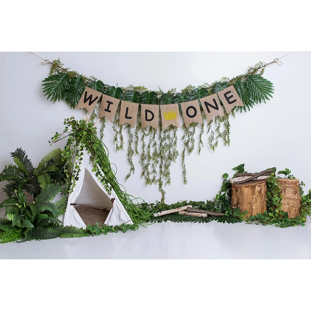 Allenjoy Wild One Dschungel Zelt Kind Geburtstag Fotografie Kulissen Blätter Pflanze Kid Zerschlagen Kuchen Hintergrund Baby Dusche Photozone