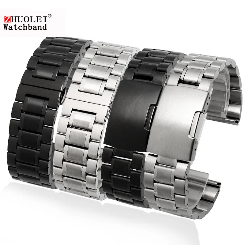 For any brand wristband stainless Steel bracelet 14mm 16mm 18mm 20mm 22mm 24mm 26mm Watch Band black silver strap