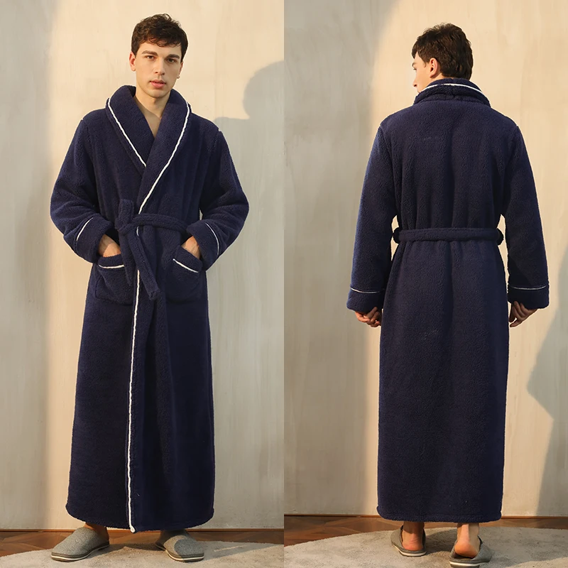 Inverno masculino quente roupão de lã fofo roupões longos housecoat para sleepwear loungewear