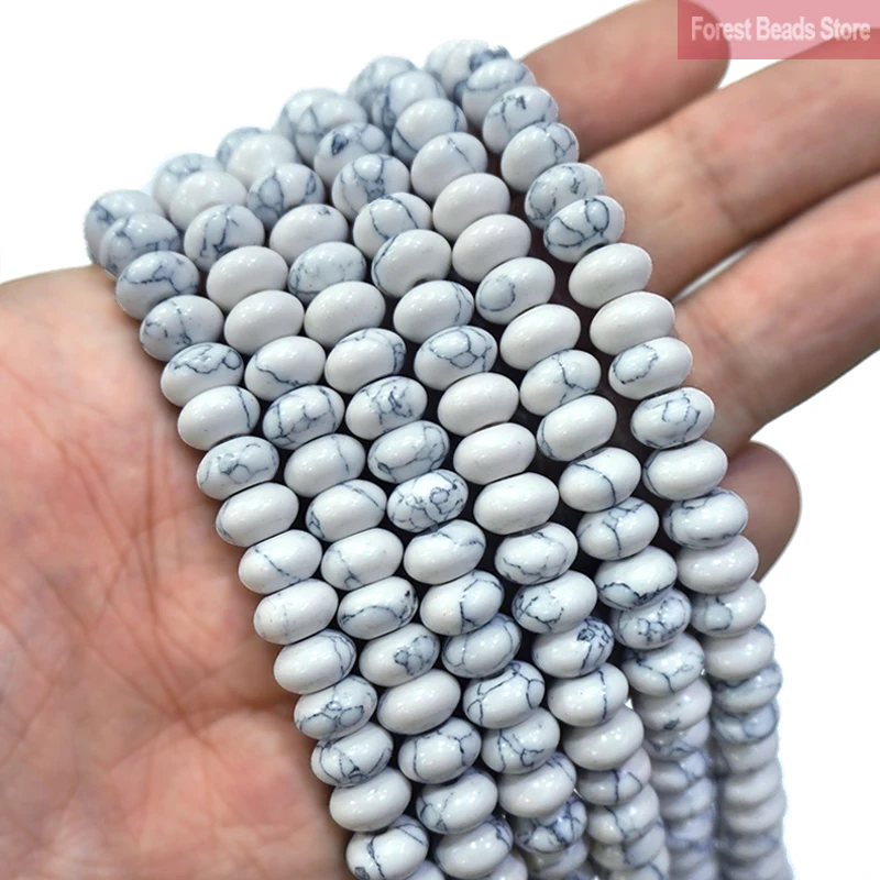 White Turquoises Rondelle Beads for Jewelry Making Loose Spacer Beads Natural Stone DIY Charms Bracelets Earrings 15'' Strands