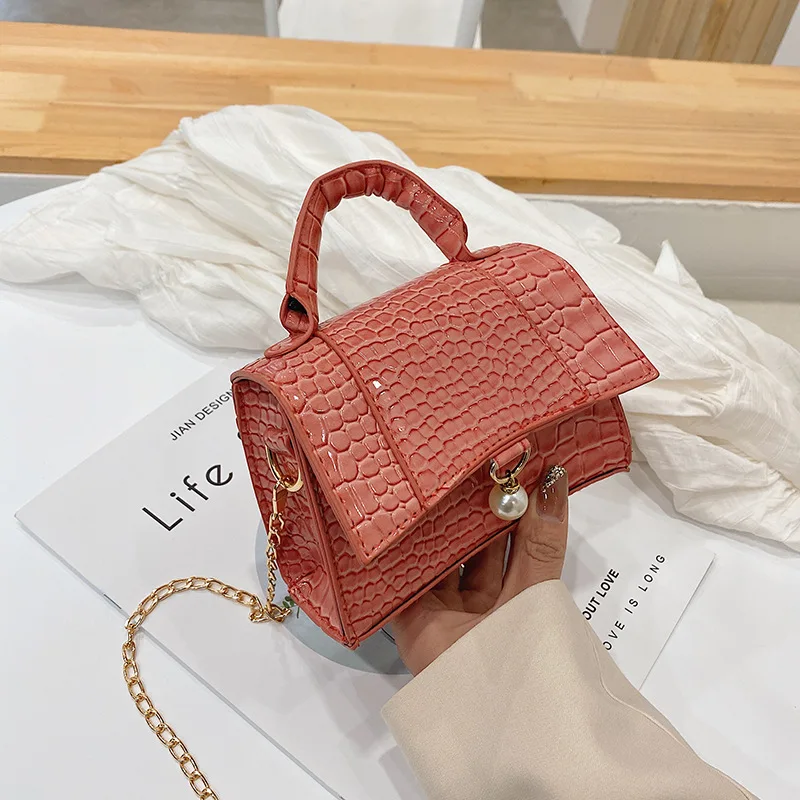 Fashion Flip Pearl Women Messenger PU Small Square Clutch Casual Shoulder Crossbody Female Handbag Diagonal Body Bag