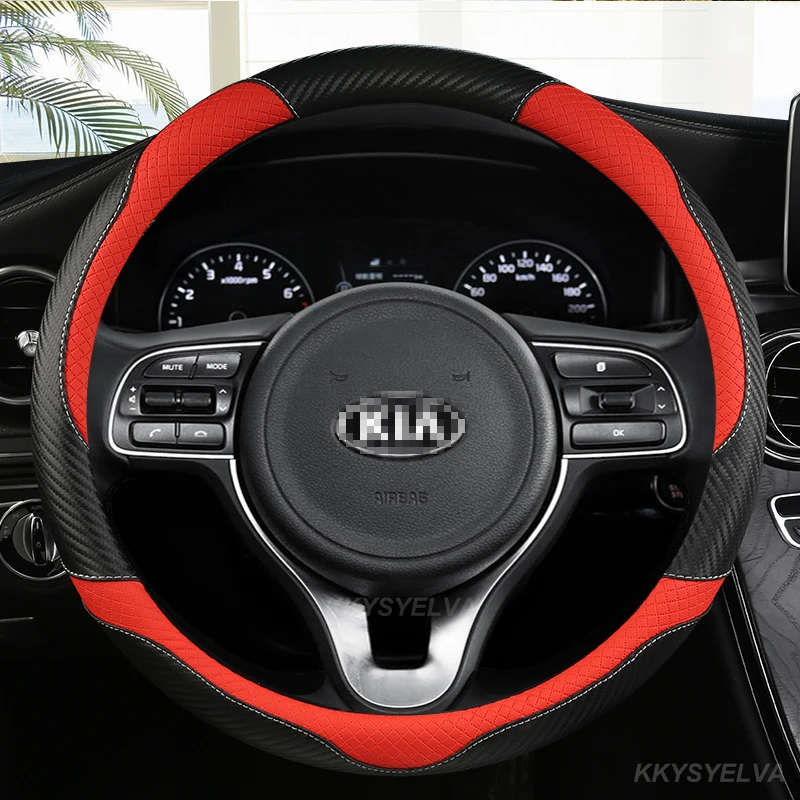 Carbon Fiber Leather Car Steering Wheel Cover for Kia Ceed Sportage Picanto Cerato Seltos Soul Rio 3 4 5 Auto Accessories