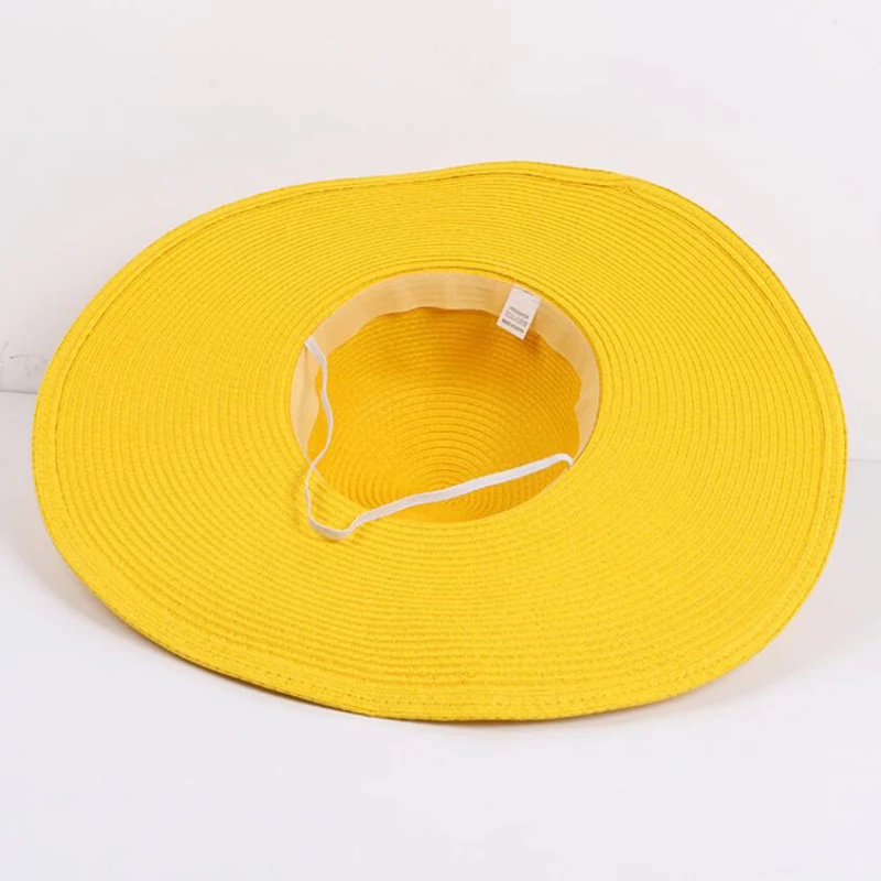 HT3062 Mode Große Große Breite Krempe Hut Solide Plain Floppy Strand Sonnenhut Packable Sommer Hüte für Frauen Dame Stroh hut Strand Kappe – Detail 20