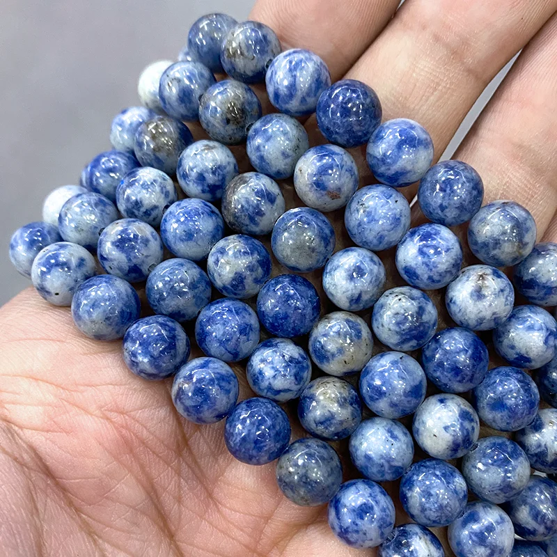 4 6 8 10 12 14MM Natural Dot White Blue Vein Sodalite Loose Round Beads 15