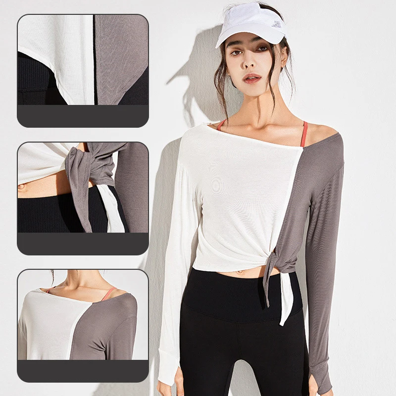 Gym Yoga Running Workout Shirts For Women Long Sleeve Sports Fitness Dance Pump Cover T Shirt Loose Dry Fit Crop Top Blouses