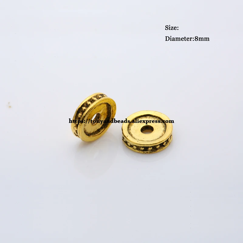 (50 Stück / Los!) Europäischer Spacer-Charm-Verbinder, Crimp-Endperlen aus Legierung in Antikgoldfarbe, geeignet für die Armbandherstellung. – Detail 16