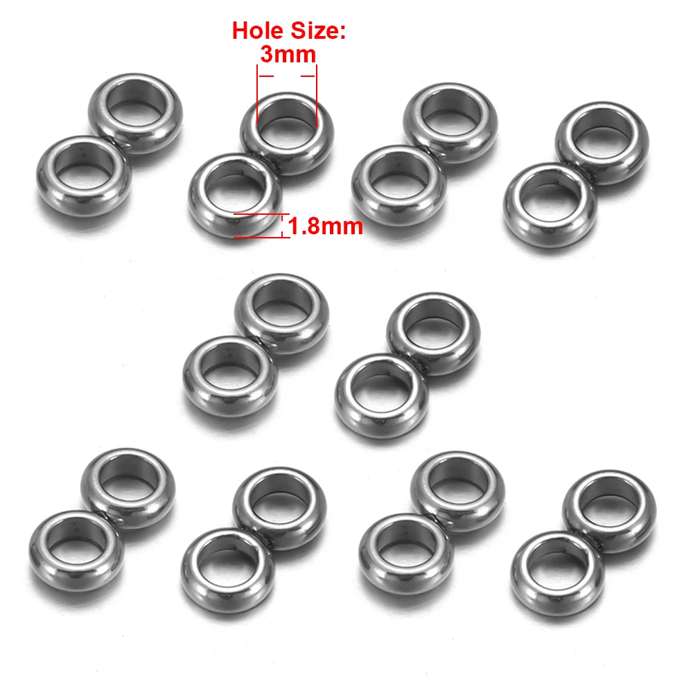 10pcs Stainless Steel 3mm Double Hole Spacer Metal Beads DIY Adjustable Wax Thread String Bracelet  Jewelry Making Accessories