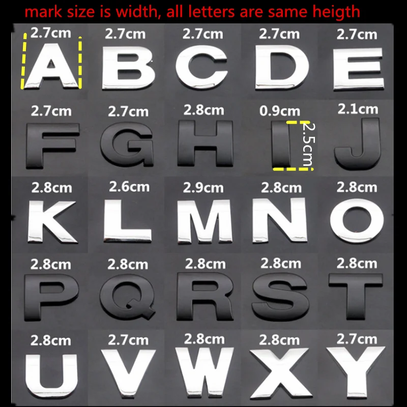 

DIY Full Metal Letters 25mm 3D Alphabet Emblem Chrome & Black Stickers Digital Badge Automobile Logo Car Accessories Motorcycle