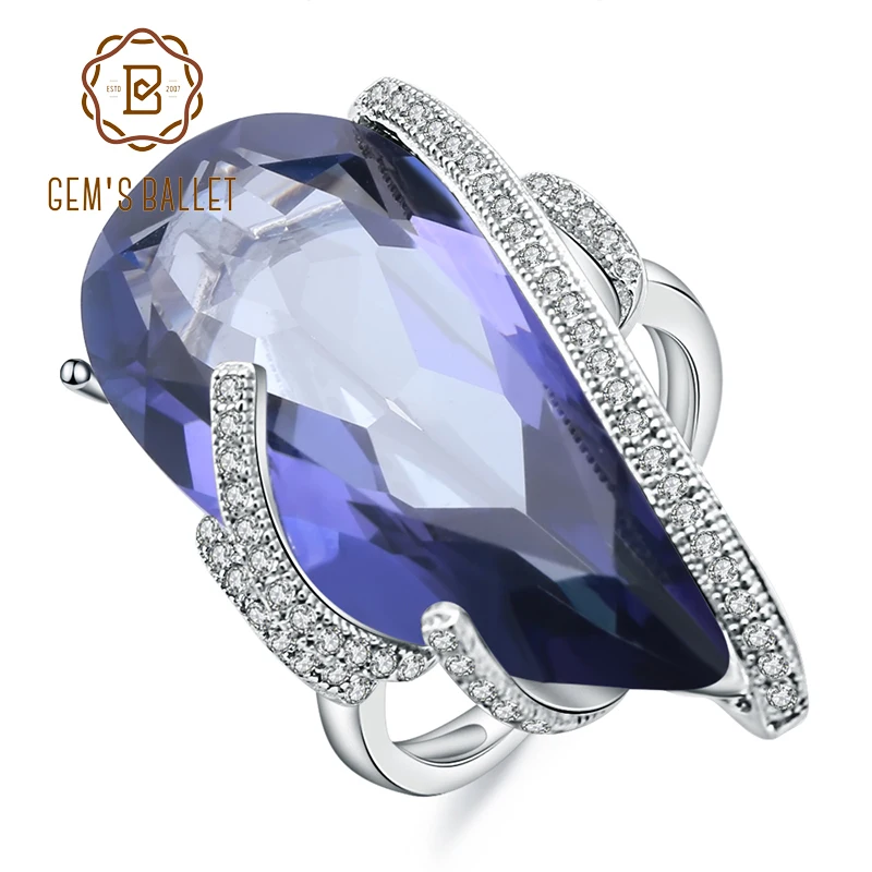 

Gem's Ballet 20Ct Natural Iolite Blue Mystic Quartz Ring 925 Sterling Silver Vintage Cocktail Rings For Women Fine Jewelry