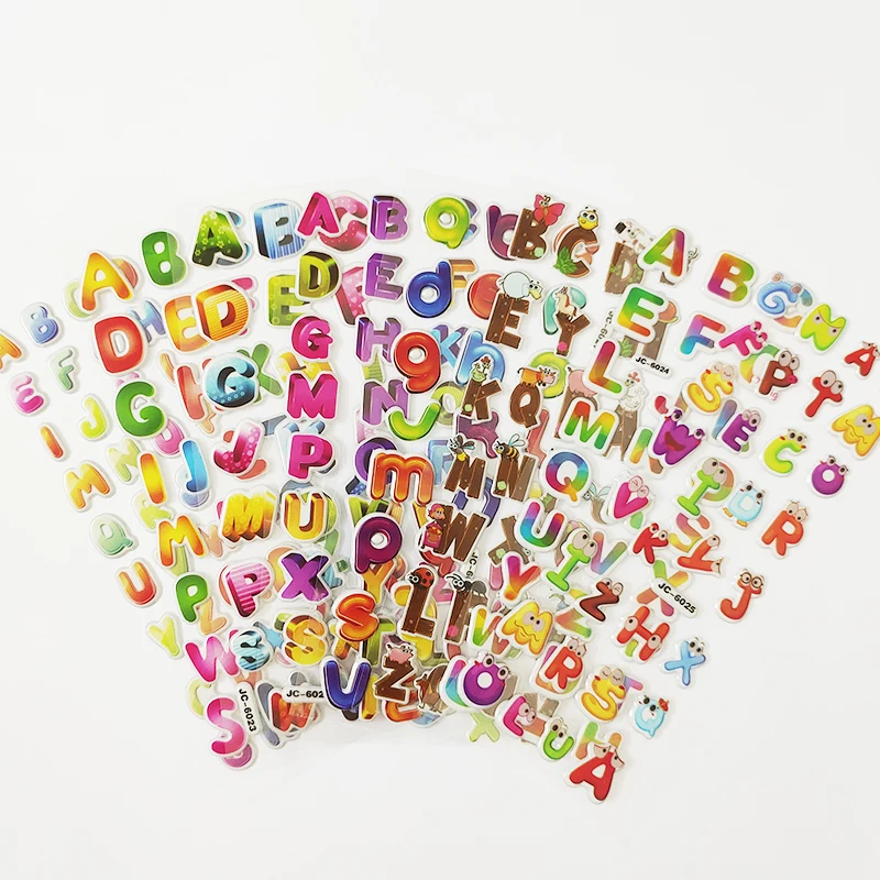 8 Sheets Alphabet 3D Stickers Kids Toddlers Puffy Stickers Scrapbook Journal Decoration Children Early Education Cognition Toys