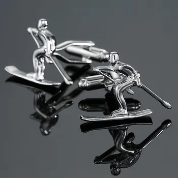 Gemelos de esquí de alta calidad, joyería de moda, gemelos deportivos, pin de insignia de traje de camisa de negocios para hombres, venta al por mayor y al por menor