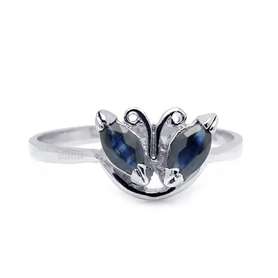 

100% Natural Sapphire Ring 2.5mm*5mm Natural Sapphire Silver Ring Fashion 925 Silver Butterfly Ring for Young Girl