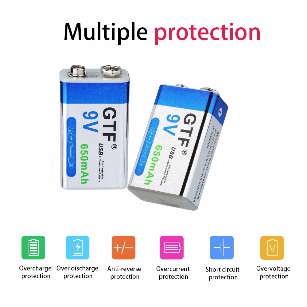 Литий-ионный аккумулятор 6F22, 9 В, 650 мА ч, Micro USB, 9 В, литиевый, для мультиметра, микрофона, игрушек, пультов дистанционного управления, KTV